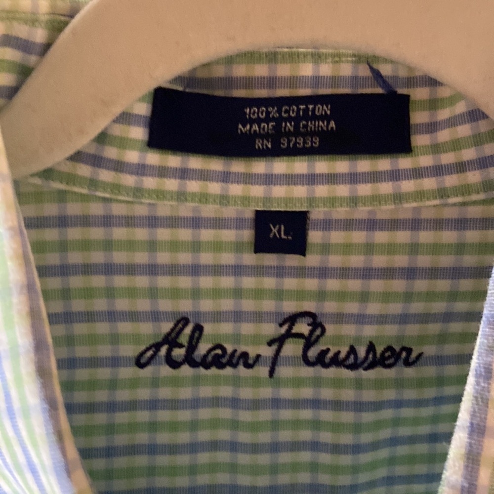 Men’s Alan Flusser small plaid green and blue button down, Size XL, Lightweight - Picture 4 of 17